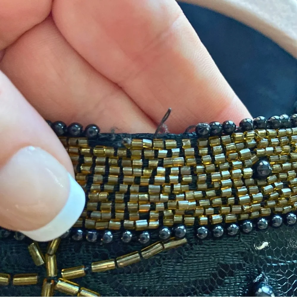LAURENCE KAZAR XL Black Gold Beaded Jacket Blazer Evening Holiday Cocktail Top - Picture 9 of 13